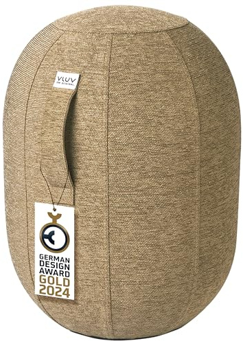 VLUV® KAPSUL STOV Balancekapsel Ergonomisch mit Tragegriff und Umkippschutz Schlanker Sitzball Waschbarer Stoffbezug Balancehocker Schreibtischhocker Wackelhocker Büro - Hellbraun - Größe M