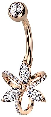 beyoutifulthings Bauch-nabelpiercing Marquise Zirkonia Blume Silber Gold Roségold Clear Nabel-Piercing Chirurgenstahl Bananabell Stab-länge 10-mm