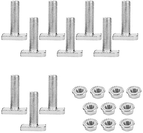 Vordpe Lot de 10 vis en T à tête de marteau M10 x 25 mm en acier inoxydable A2-70 photovoltaïque, avec écrou à bride, pour rail solaire en aluminium photovoltaïque