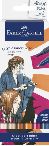 FABER-CASTELL - Goldfaber Sketch Marker Manga, 6 Farben | Schnell trocknende Alkohol Marker mit hoher Deckkraft, Brush- und Finelinerspitze für Illustrationen und Skizzen