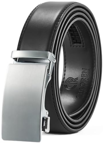 CHAOREN Buckley Ceinture automatique en cuir à cliquet pour homme avec boucle automatique pour costume d'affaires, 35 mm de large, ceinture sans trous, taille ajustée, Argent basique - Noir, Taille
