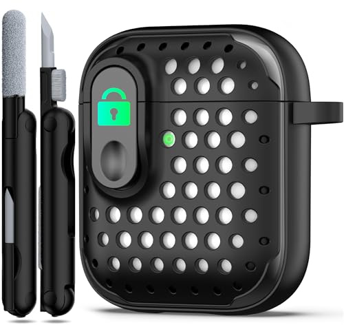 RFUNGUANGO Kompatibel mit für AirPods-Hülle mit Reinigungsset, Anti-Fall-Lock-Design, leistungsstarker Fallschutz, personalisierter Hohlstil für Apple AirPods 2. und 1. Generation Ladehülle,Schwarz