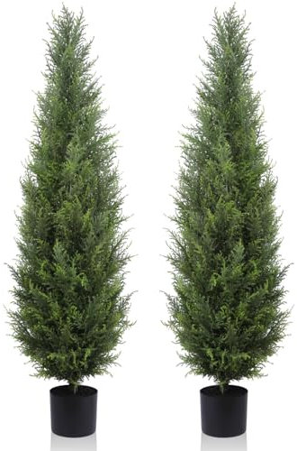 Künstlicher Zedern-Formschnitt-Baum, 1,5 m, künstliche Zypressen, UV-beständig, Topfpflanze, künstlicher Formschnittbaum für Veranda, Zuhause, Büro, Innen- und Außenbereich, Dekoration, 2 Stück