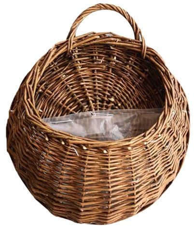 Cesta colgante para plantas, cesta de mimbre natural tejida, cesta colgante transpirable, cesta rural para colgar en la pared, cesta para balcón, jardín, patio, cesta de mimbre, maceteros colga