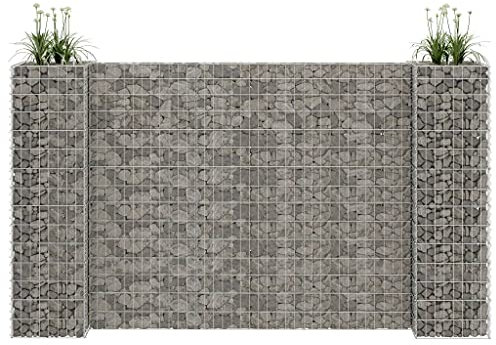 Baziroo Jardinière gabion en fil d'acier - 260 x 40 x 150 cm - Argenté - Pour jardin - Grille gabion - Pierre - Pare-vue - Gabion - Mur en pierre