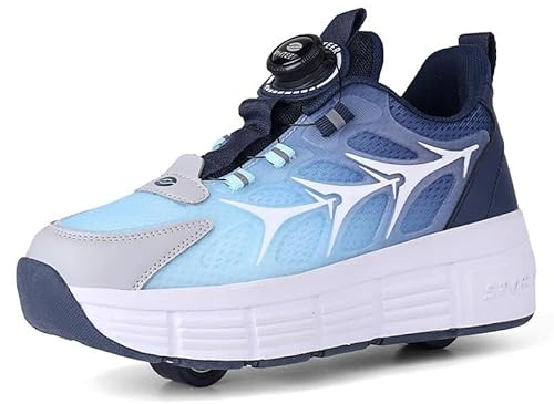 FWGSJOPC Schuhe mit Rollen für Jungen Mädchen, Skateboardschuhe Sportschuhe Turnschuhe Kinder Erwachsene, 2 in 1 Multifunktionale Rollschuhe, Dark blue-32