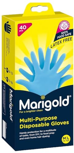 Welari Marigold Multi-Purpose Disposable Rubber Gloves 40pcs M/L Pack of 1 Latex FREE for Sensitive Skin Strong Multipurpose Cooking Cleaning DIY Crafts Thank You Card | (1pack) (40gloves)