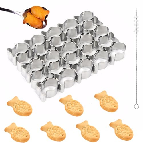 Stainless Steels Goldfish Cracker Cutter, 25 Cavity Fish Cookie Cutter, Goldfish Cookie Cutter, With 2 Cleaning Brushes for Make Fudge Fish Shape Vegetable Cooking