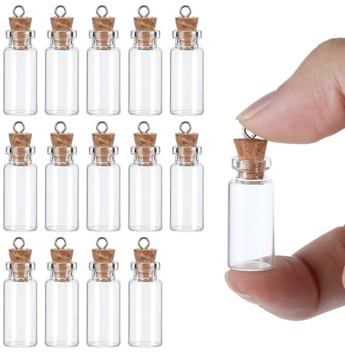 Piriuuo 15 stycken provrör med lock, 2 ml, små glasflaskor med lock, miniglasflaskor för fyllning, önskeflaskor, små korkflaskor för gör-det-själv