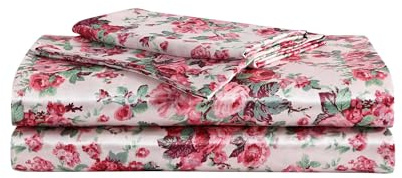 Betsey Johnson - King Bed Sheets, Satin Bedding Set with Matching Pillowcases, Wrinkle & Fade Resistant, Silky Smooth for Healthy Hair (Vintage Floral Pink)