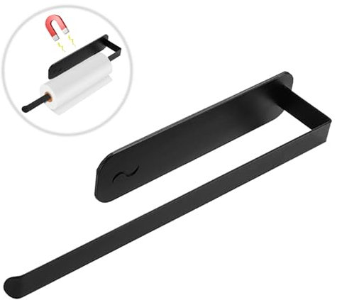 Magnetic Black Kitchen Roll Holder, Carbon Steel Kitchen Roll Holder, Accessories Without Drilling Bathroom Towel Holder, Wall Mounted Paper Towel Holder with Strong Adsorption Power