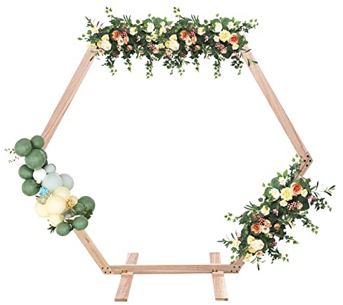 Hochzeitsbogen Ständer Holz 2.25m Rosenbögen Event Hintergrund Deko Ständer Hexagon für Party, Hochzeit, Garten, Tanzpartys
