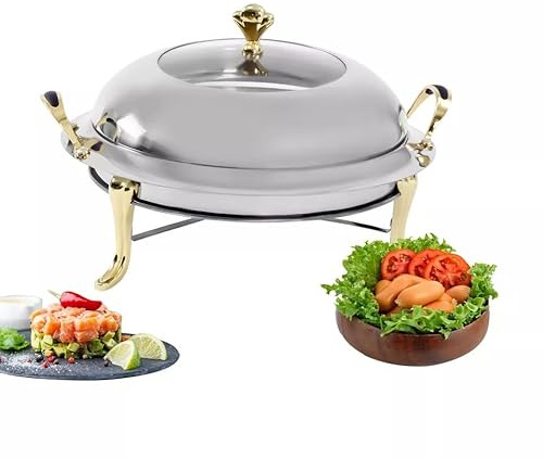 Chafing Dish,Edelstahl Runde Durable,Buffet Warmer Tray Durable mit Deckel,Chafing Brennstoffhalter für Küche Party Essen Buffet,Kann in Hotels,Restaurants,Wohnheimen,Banketten,Hochzeiten.