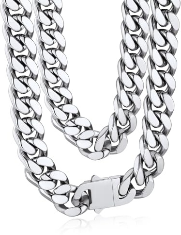 Bandmax Panzerkette Herren Kette Edelstahl Halskette 5/7/9/12MM breit Damen Kubanische Kette Silber/Gold/Schwarz Gliederkette Männer Hip Hop Kette Schmuck Auswählbare Kettenlänge 45-76CM