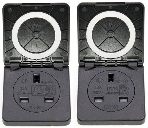 2Pcs 13A IP44 Heavy Duty Waterproof Socket With 3-Pin Plug - Industrial Wall Electrical Outlets for RV, Boat, Balcony, Garden