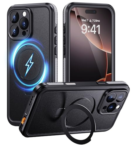 Lanhiem Cover IP68 Impermeabile per iPhone 16 Pro Max con Cavalletto | Custodia magnetica ricarica wireless,protezione outdoor completa,impermeabile,antipolvere e antischiizzi,ideale per cantieri