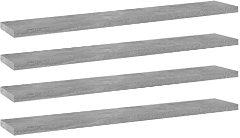 MOBCANT Ripiani per Libreria, Mensole libri Mensole da muro Mensola da parete Libreria sospesa Utilizzabile per Bagno Cucina Garage Camera da letto 4pz Grigio Cemento 60x10x1,5cm Multistrato