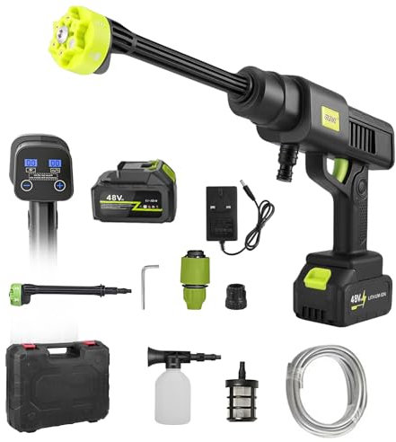 Idropulitrice senza fili touch screen, idropulitrice portatile con ugello 6 in 1, pistola ad acqua a spruzzo a pressione con 10 modalità con accessori, idropulitrici a getto senza fili con batteria