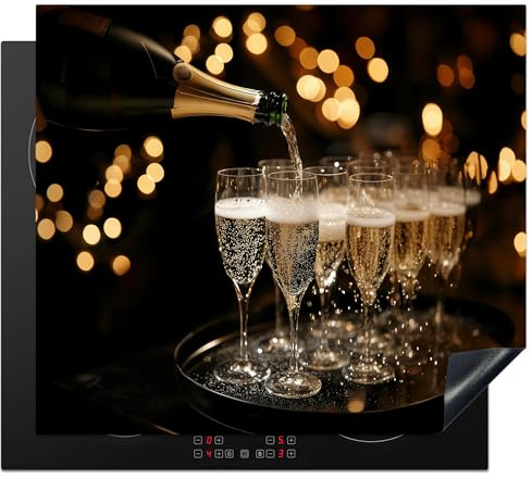 KitchenYeah© Protège Plaque Induction 59x51 cm Deco Cuisine Accessoire Pratique Protection De Vitroceramique Kitchen Gadget Lumières - Champagne - Plateau - Verres