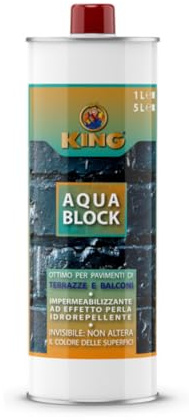 King AQUA BLOCK, Impermeabilizzante Idrorepellente ad Effetto Perla,ideale per Terrazze e Balconi,incolore non pellicolare pronto all'uso, 1Lt