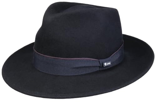 Lipodo Double Ribbon Bogarthut Wollfilzhut Made in Italy Herren Winter dunkelblau M (57-58 cm)