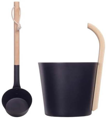 JIEBWCHA Saunaeimer, Sauna-Eimer-Set, Luxuriöser Finnischer Sauna Aluminium Eimer, 7L Sauna Komplett Set Sauna Eimer Mit Kelle, Aus Schwarzem Aluminium + Griff, Klassisches