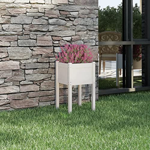 JHQHSM Fioriera da Giardino, Cassetta per piante Vaso da giardino Vasi per piante Fioriere da esterno Rialzato da giardino Adatto per Patio Giardino Balcone Bianca 40x40x70 cm Legno Massello di Pino
