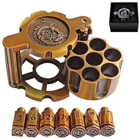 Cyberpunk Metall-Würfel-Spinner für DND-Würfelset mit drehbarem Revolverzylinder-Behälter, 7-in-1 Polyedrische D&D-Würfel mit Geschenkkassette für Dungeons and Dragons (Schwarz-Gold)