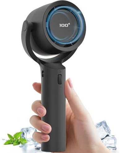 Mivoxcay 230° Wide-Angle Rotating Head Mini Handheld Fan | 1-100 Adjustable Turbo Speed | Digital Display | 4000mAh Long-Lasting Battery | Ultra-Portable Travel Fan for Men & Women (Black)