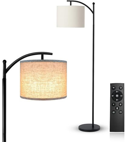AR Easy Buy Arc Floor Lamps for Living Room with LED Smart Bulb, 3 Color Temperatures, Rotatable Linen Shade, Remote & Foot Switch, Stable Base Ideal for Living Room lamp, Bedroom, Office – Black