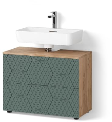 Livinity Waschbeckenunterschrank Ronco, Grün, 80 x 58.6 cm | mit 2 Schubladen