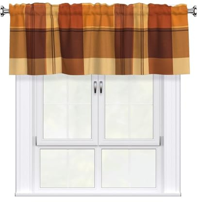 Helhappy Kurzer Fenstervorhang, Querbehang, braunes Gitter, 7,6 cm, Stangentasche, Fensterdekoration für Zuhause, 137,6 x 45,7 cm, 1 Vorhang