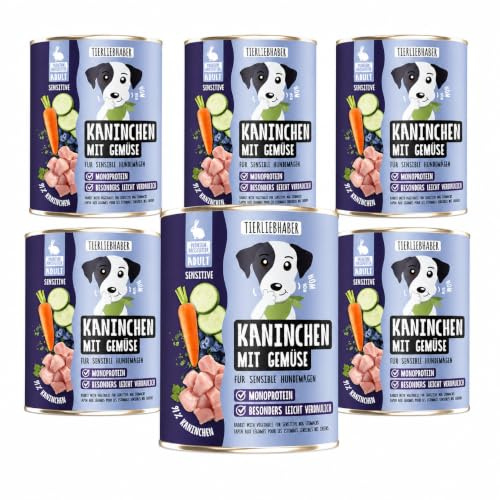 Hundefutter Nass 6x800g Kaninchen & Gemüse – Hunde Nassfutter Wet Dog Food | Tierärztlich entwickeltes Hundenassfutter 800g Dosen mit 91% Fleischanteil – Dog Food leicht verdaulich von TIERLIEBHABER