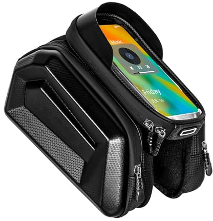 Aomiun Sacoche de cadre de VTT, Sac de tube supérieur de vélo, Sacoche de selle imperméable pour le cyclisme, Double sacoche, Sacoche de téléphone de vélo à écran tactile sensible (Noir)