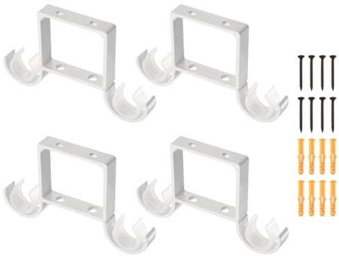 sourcing map 4 supporti per aste per tende da soffitto, 155 mm, doppie staffe per aste da 2,5 cm, ganci spessi per tende, ganci per montaggio a parete con viti, bianco