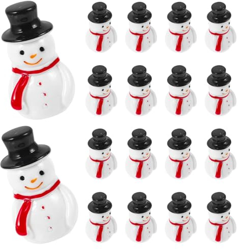 Housoutil Muñeco de nieve de Navidad en miniatura, 20 figuras de muñeco de nieve de resina, pequeños muñecos de nieve para manualidades, decoración de micropaisajes, accesorios para fiestas de