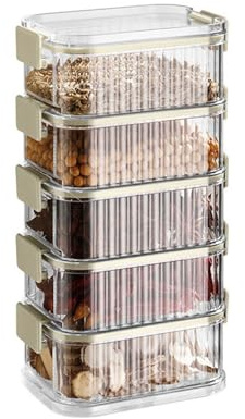 CARISSETT Transparency Multi Tiers Spices Organiser Leakproof Container Stackable Kitchen Storage Box For Salt Pepper Seasonings Seal Proof Box With Clear Window