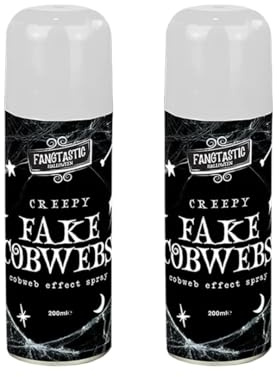 Gem Imports Fake Cobweb Effect Halloween String Sprays 200ml – 2 x 200ml Spray Cans - Easy Spray Spider Web Decoration for Indoor & Outdoor Use