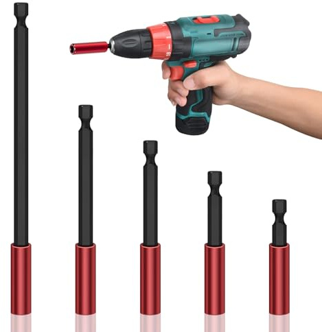 Euablfo 5 Pezzi di Prolunga Magnetica per Punte, Porta Punte Lungo 50/60/100/150/300 MM, Albero Esagonale da 1/4 di Pollice, per Trapani E Cacciaviti