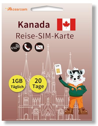 SIM-Karte für Reisen nach Kanada – 1 GB Prepaid-Daten für 20 Tage – 5G/4G LTE-Geschwindigkeiten – Plug & Play – Kein Roaming, Keine Verträge