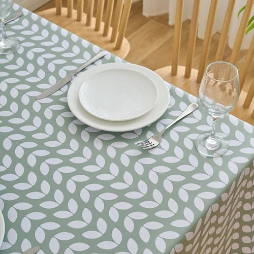 Dehaus® Wipe Clean Table Cloth - Sage Green Petal Parade - Wipeable PVC Oilcloth Table Cover - Rectangular Plastic Vinyl Tablecloth - Water Resistant Easy Clean - Kitchen Table Protector (200 x 140cm)