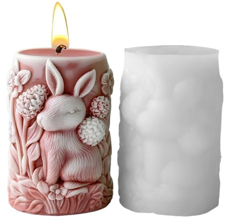 per candele - in gesso con disegno di coniglio e fiori, stampo per fusione con resina epossidica - per centrotavola di casa per matrimoni e feste