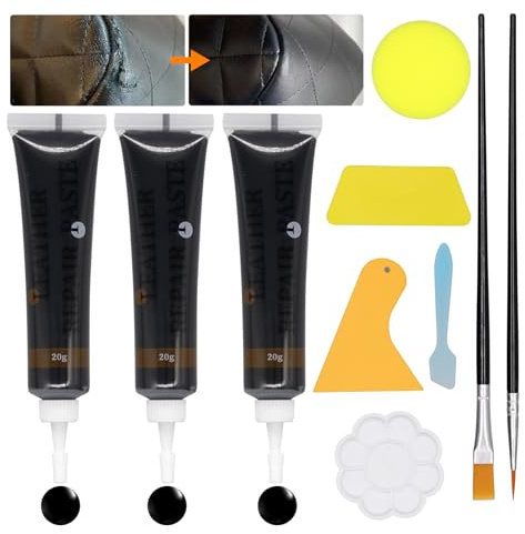 Leder Reparatur Set Schwarz 60g, Flüssigleder Schwarz, Leather Repair Kit | Kunstleder Reparaturset für Kratzer, Verfärbungen und Löcher auf Ledersofas, Autositzen, Schuhen, Geldbörsen und Kunstleder