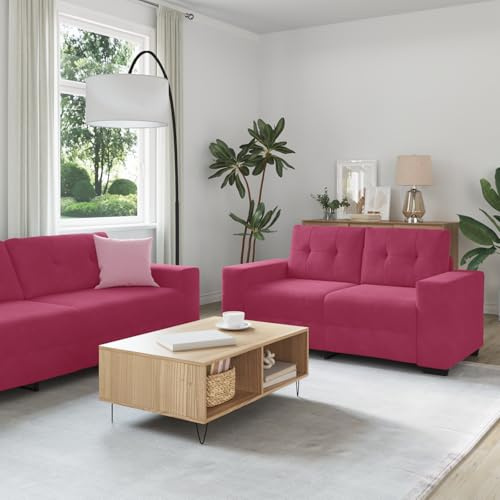 ZQQLVOO 3-TLG. Sofagarnitur mit Kissen in Weinrot Samt Velours, Sessel Zweisitzer Dreisitzer Set, Modernes Wohnzimmer Sofa mit Metallrahmen, Bequeme Polsterung, Stabiles Design,