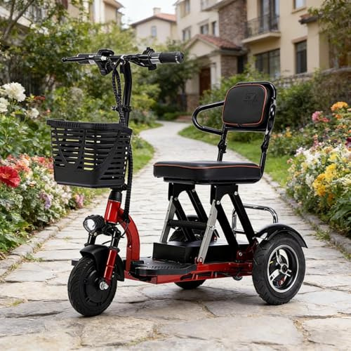 Elektromobil Faltbares Seniorenmobil, 3 Rad Mobilität Roller, mit Komfortsitz, mit Ladegerät Korb, Volle LED Beleuchtung, Kompakt Zusammenklappbar für Senioren und Erwachsene,15ah