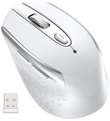 cimetech Wireless Mouse, 6 Buttons Mouse Silent Efficient Design, Suitable for Hand Size & Comfortable Grip, Office Mouse for Laptop PC Computer Tablets Windows Linux, 3 Adjustment Levels, Silver