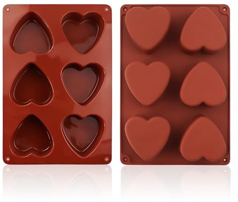 Tastetreasure 2 Pack Heart Shaped Silicone Cake Moulds, 6 Cavity Non-Stick Baking Moulds for DIY Cakes, Valentines Day Baking Tray