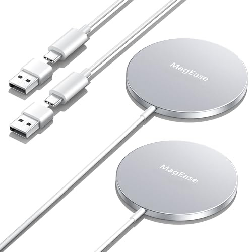 QTlier Magnetic Wireless Charger, 15W Fast Mag-Safe Charger for iPhone 17/16/15/14/13/12 Series and AirPods 4/3/2/Pro，Wireless Charging Pad (2 Pack White)