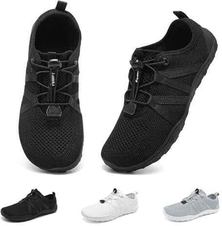 Geweo Unisex Barfußschuhe Minimalistische Sneaker Fitnessschuhe Gr.37-45 | Breite Zehenbox, Turnschuhe mit Zero-Drop Sohle, Schnellschnürsystem, Atmungsaktiv, Leichte, Bequeme, Weich, Rutschfest