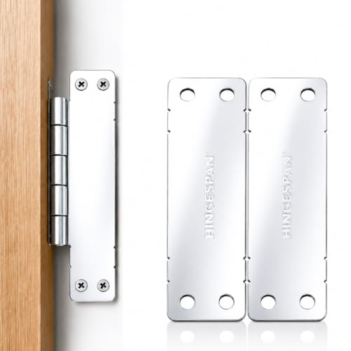 HingeSpan Door Hinge Repair Plate Kit 2 Pack 75mm & 100mm Universal Fit Steel Reinforcement Plates (Silver)